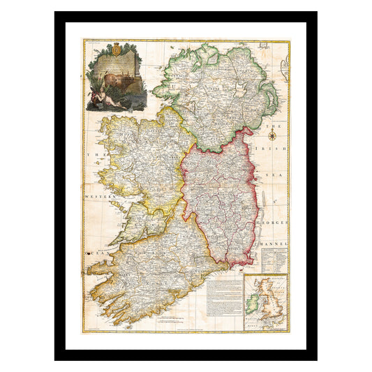 Antique map of Ireland from 1794 - art print. Vintage poster from the old maps of Ireland collection