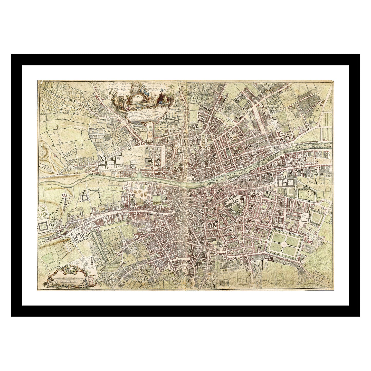 Antique map of Dublin from 1756 - art print. Vintage poster from the old maps of Ireland collection