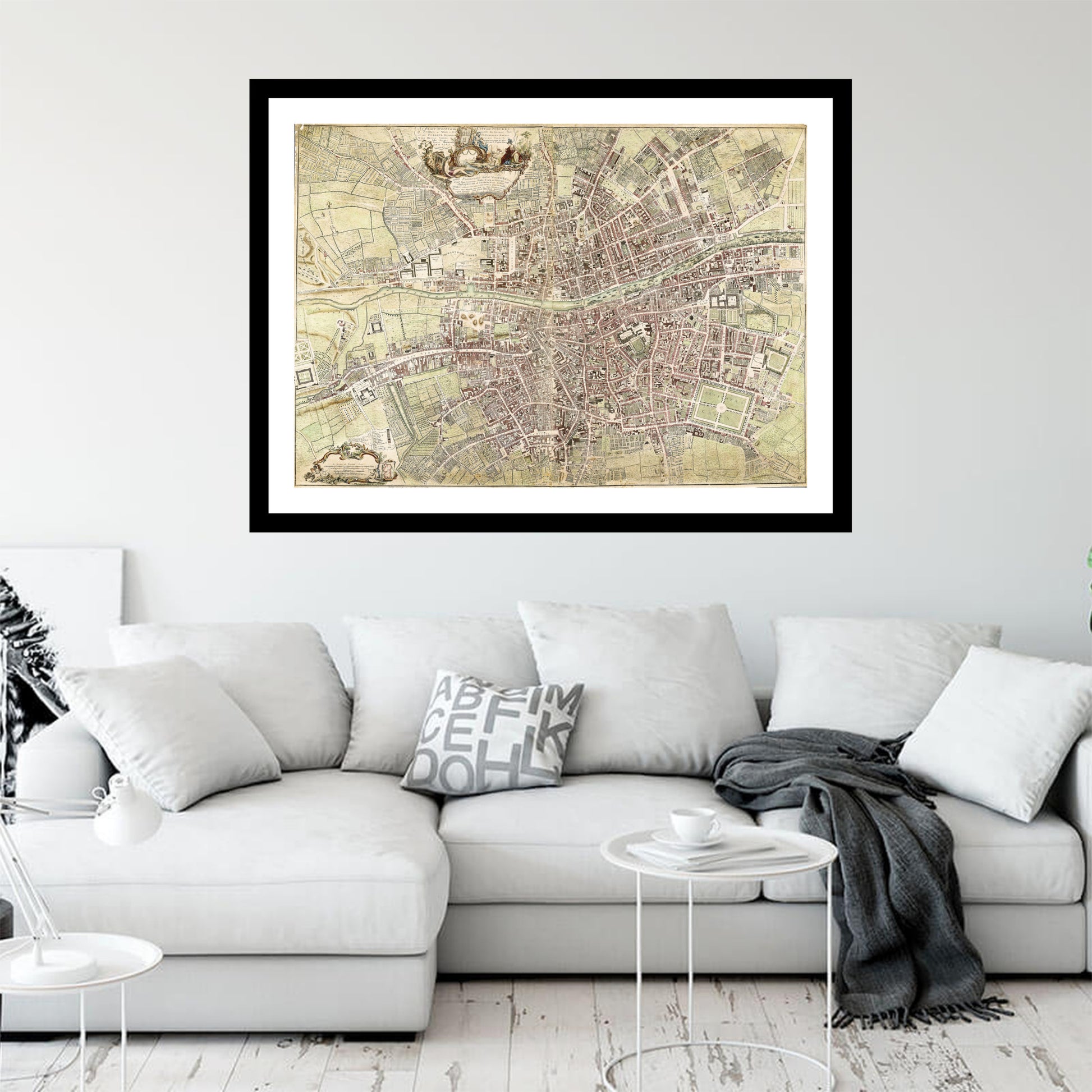 Antique map of Dublin from 1756 - art print. Vintage poster from the old maps of Ireland collection