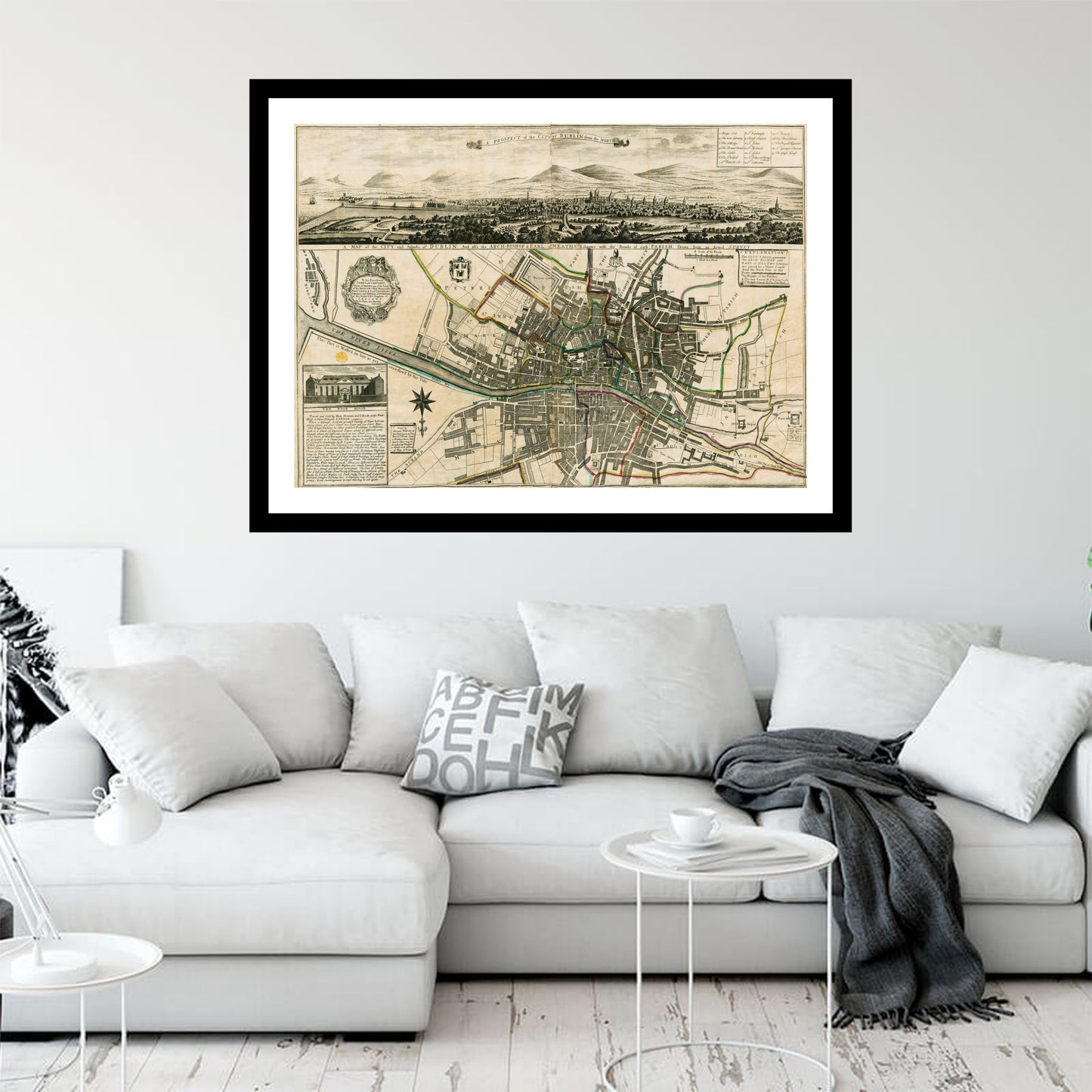 Antique map of Dublin from 1730 - art print. Vintage poster from the old maps of Ireland collection