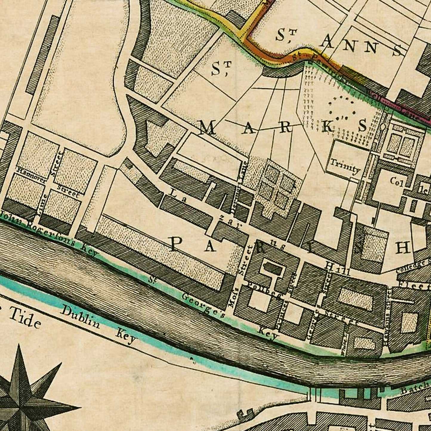 Dublin Ireland 1730 - Old Antique Map - Art Print