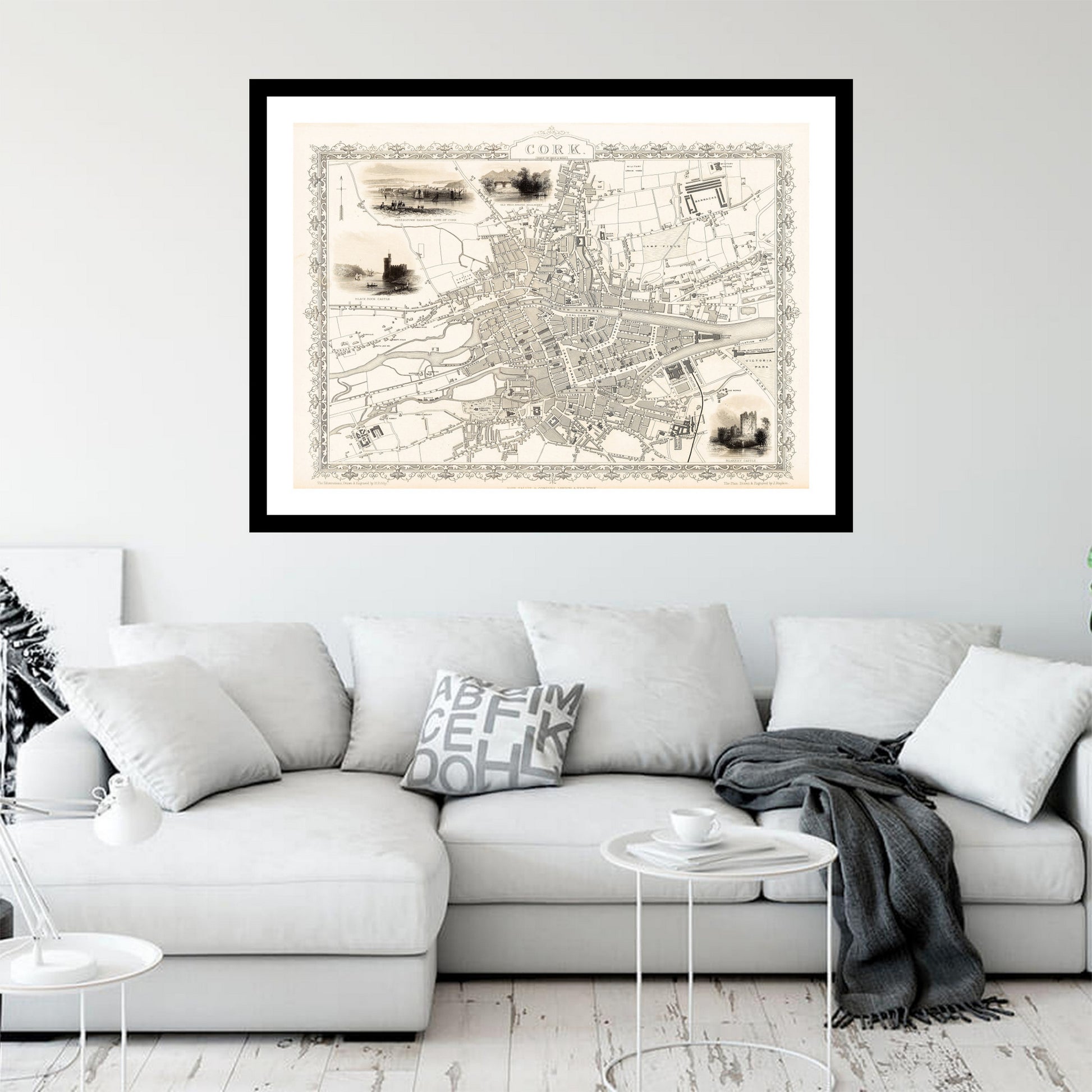 Antique map of Cork from 1851 - art print. Vintage poster from the old maps of Ireland collection