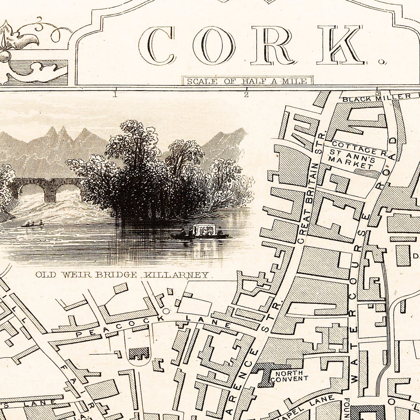 Cork Ireland 1851 - Old Antique Map - Art Print