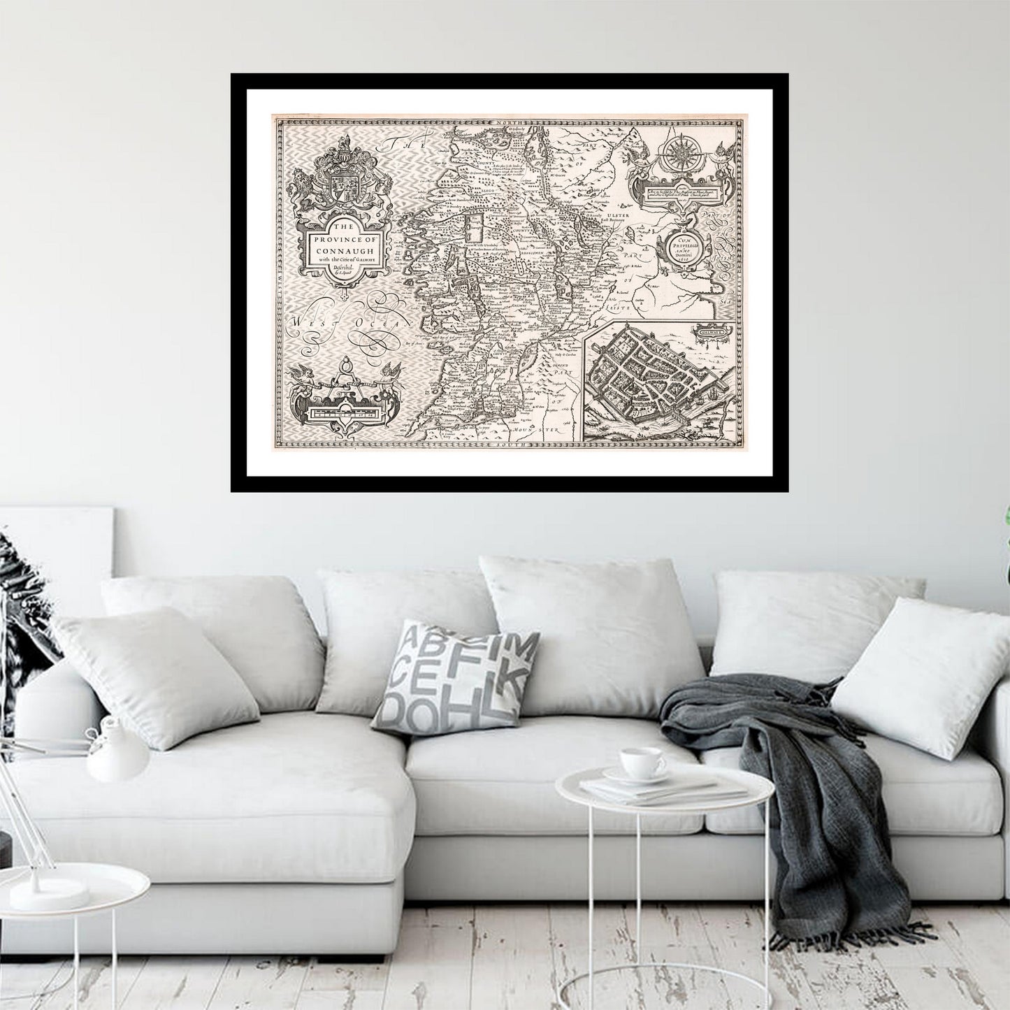 Antique map of Galway from 1610 - art print. Vintage poster from the old maps of Ireland collection