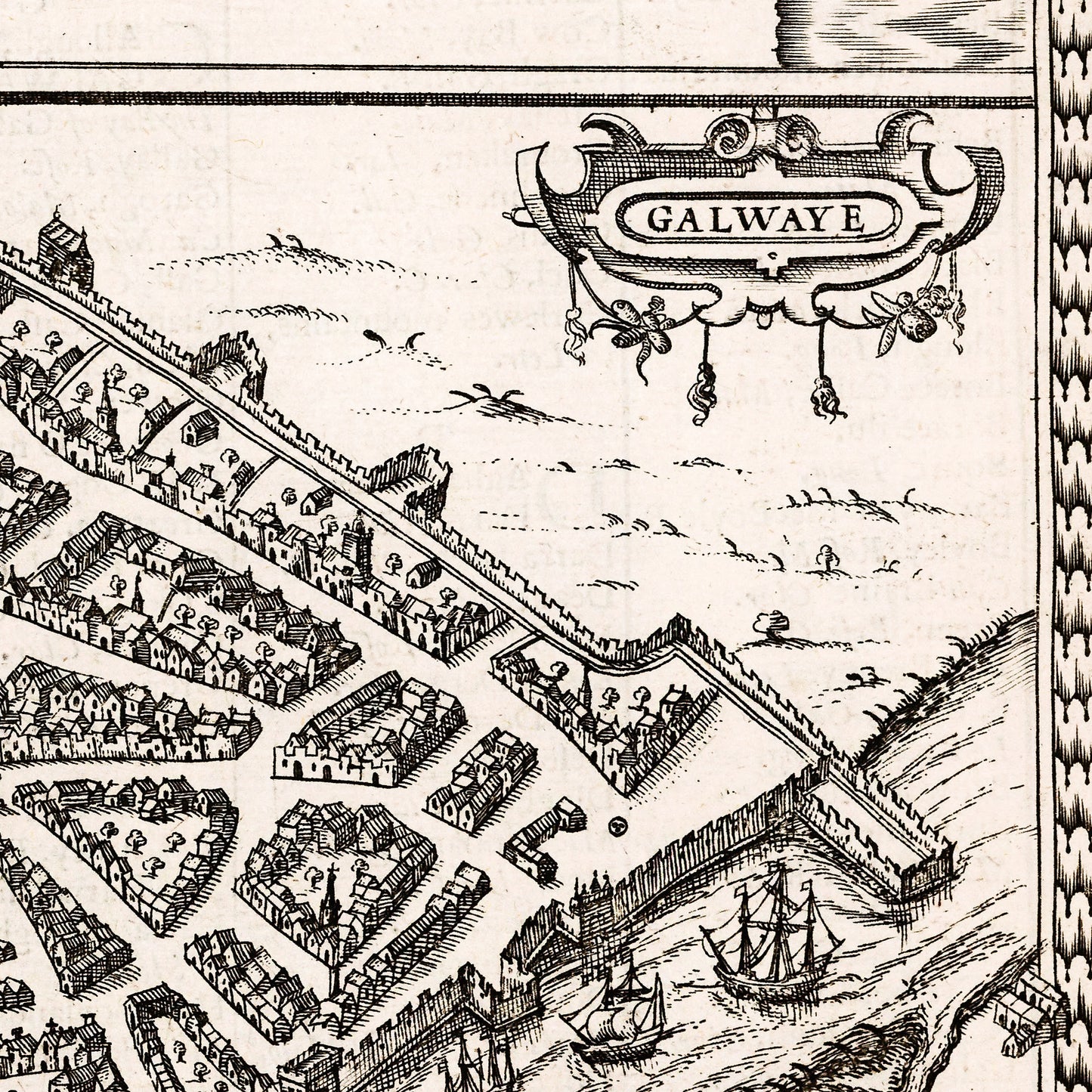 Galway Ireland 1610 - Old Antique Map - Art Print