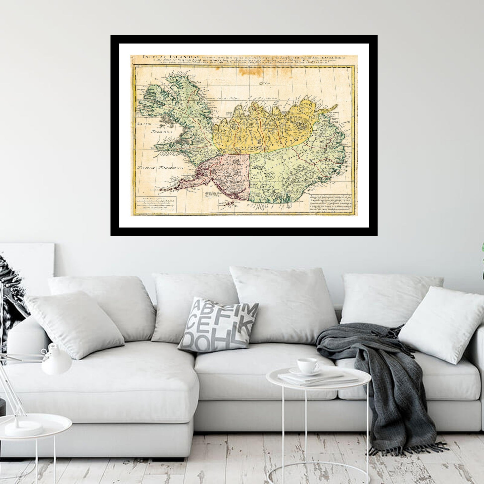 Antique map of Iceland from 1761 - art print. Vintage poster from the old maps of Iceland collection