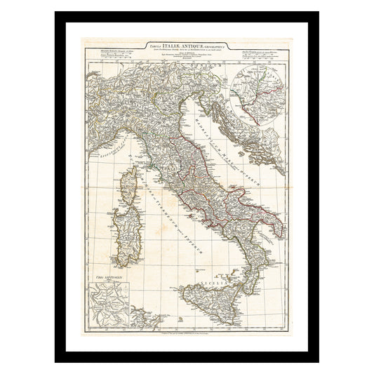 Antique map of Italy from 1764 - art print. Vintage poster from the old maps of Italy collection