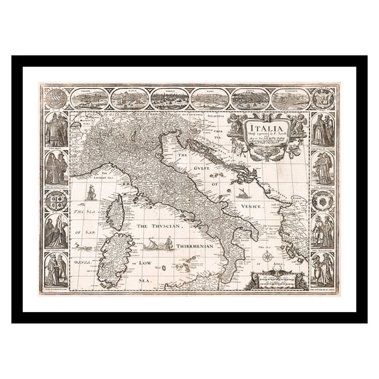 Antique map of Italy from 1676 - art print. Vintage poster from the old maps of Italy collection