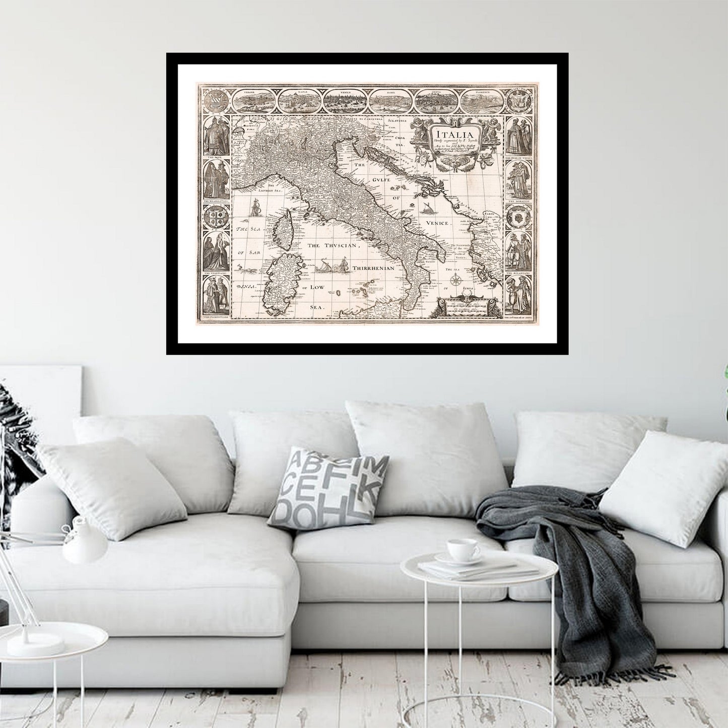 Antique map of Italy from 1676 - art print. Vintage poster from the old maps of Italy collection