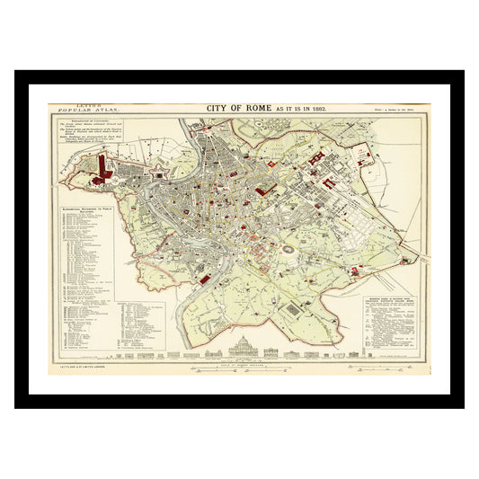 Antique map of Rome from 1883 - art print. Vintage poster from the old maps of Italy collection