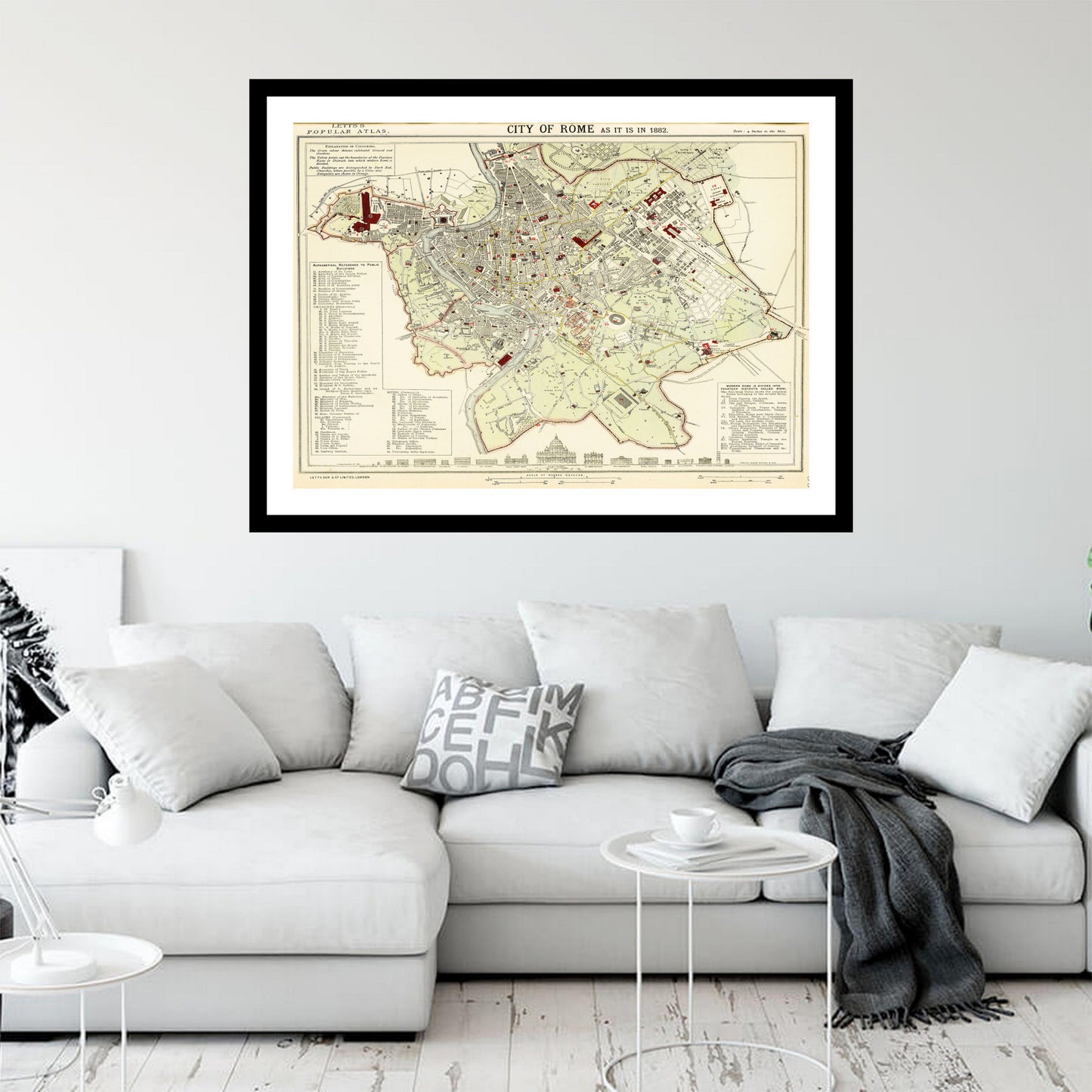 Antique map of Rome from 1883 - art print. Vintage poster from the old maps of Italy collection