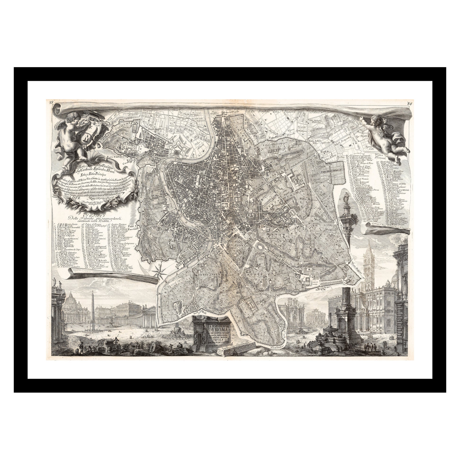 Antique map of Rome from 1748 - art print. Vintage poster from the old maps of Italy collection