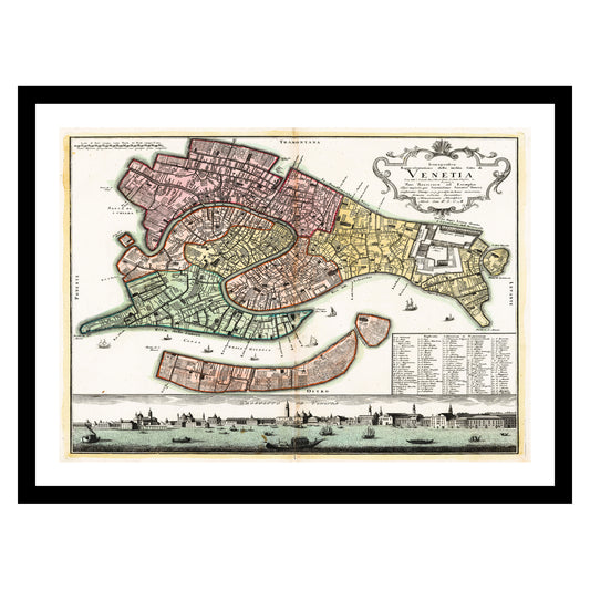 Antique map of Venice from 1716 - art print. Vintage poster from the old maps of Italy collection