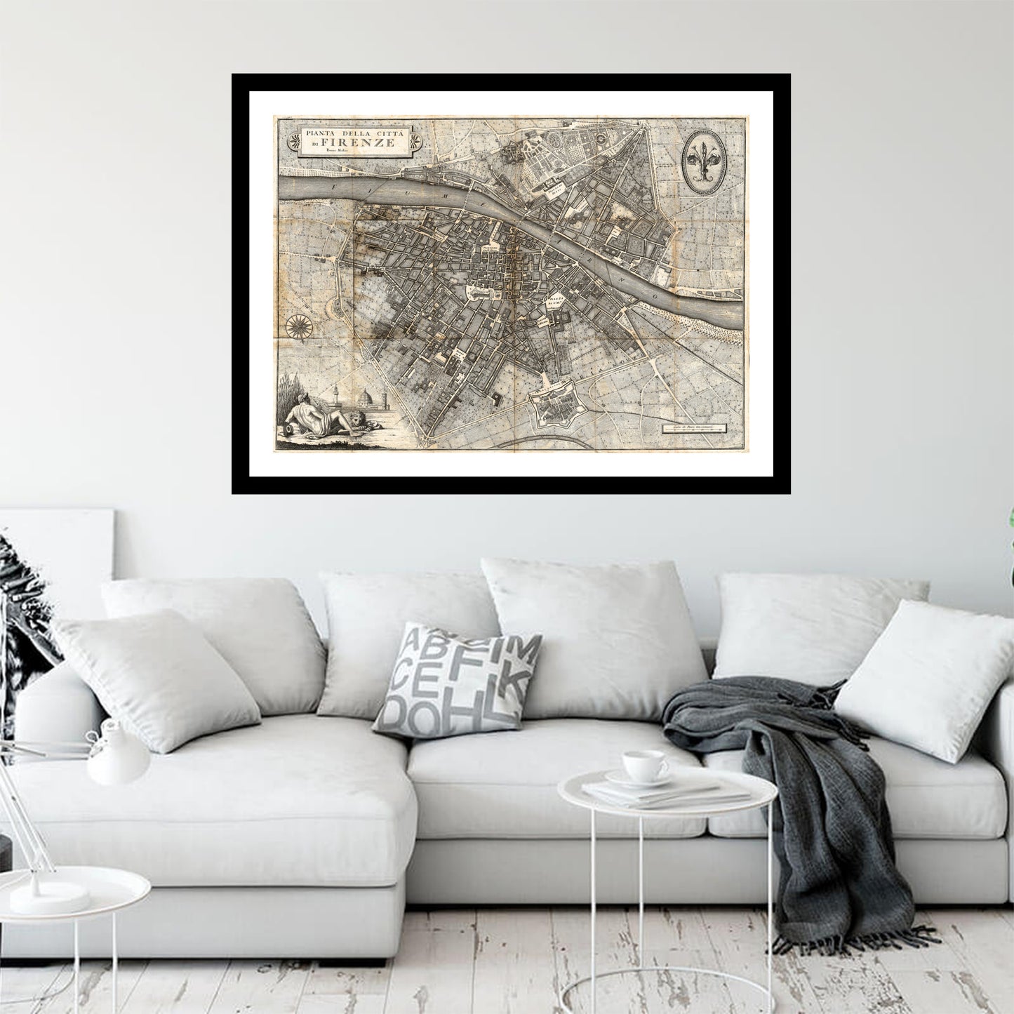 Antique map of Florence from 1847 - art print. Vintage poster from the old maps of Italy collection