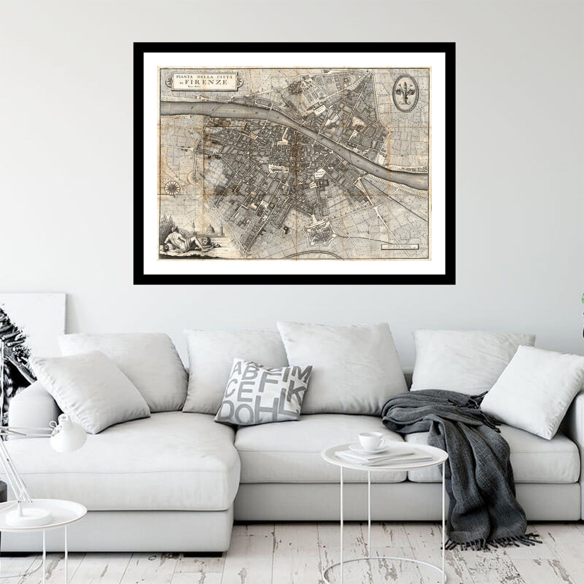 Antique map of Florence from 1847 - art print. Vintage poster from the old maps of Italy collection