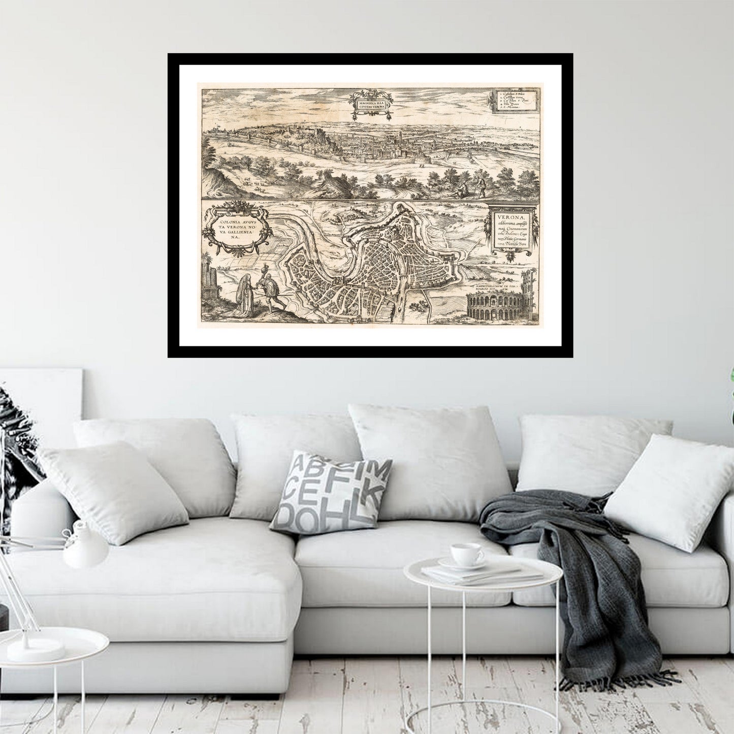 Antique map of Verona from 1581 - art print. Vintage poster from the old maps of Italy collection