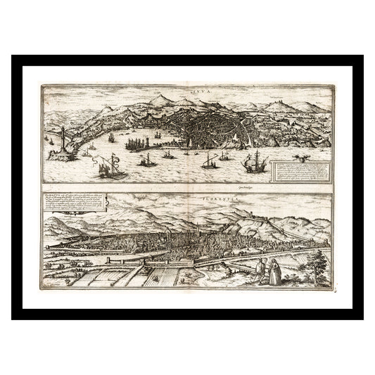 Antique map of Genoa Florence from 1575 - art print. Vintage poster from the old maps of Italy collection