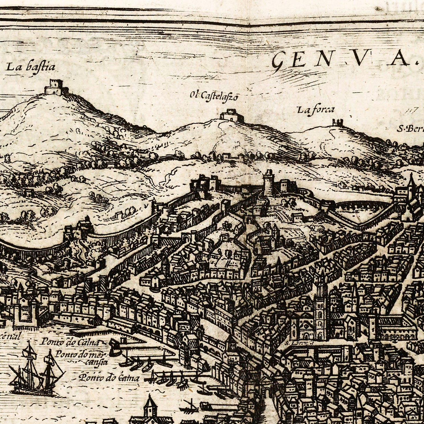 Genoa Florence Italy 1575 - Old Antique Map - Art Print