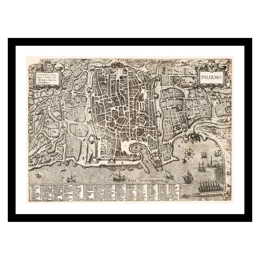 Antique map of Palermo from 1588 - art print. Vintage poster from the old maps of Italy collection