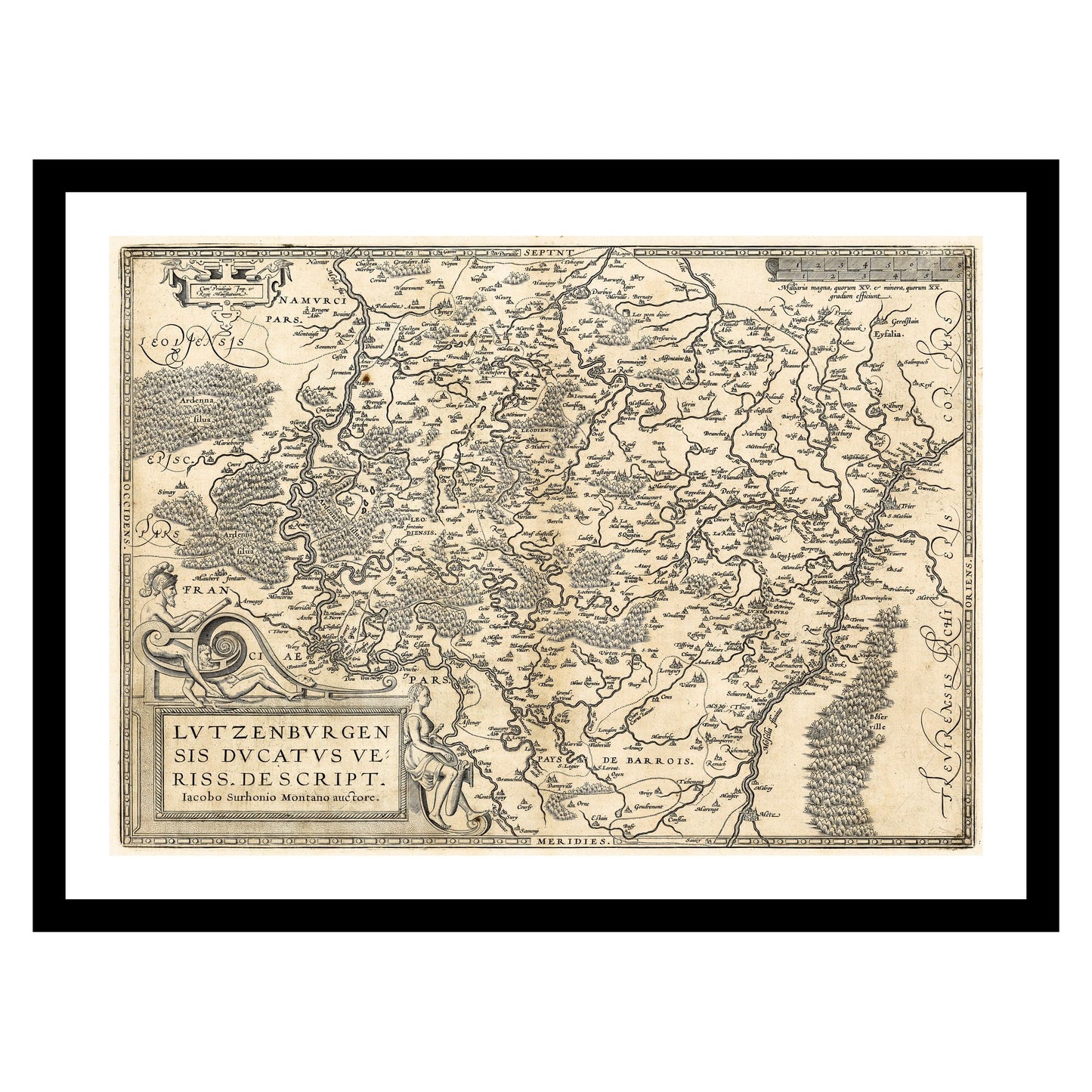 Antique map of Luxembourg from 1608 - art print. Vintage poster from the old maps of Luxembourg collection