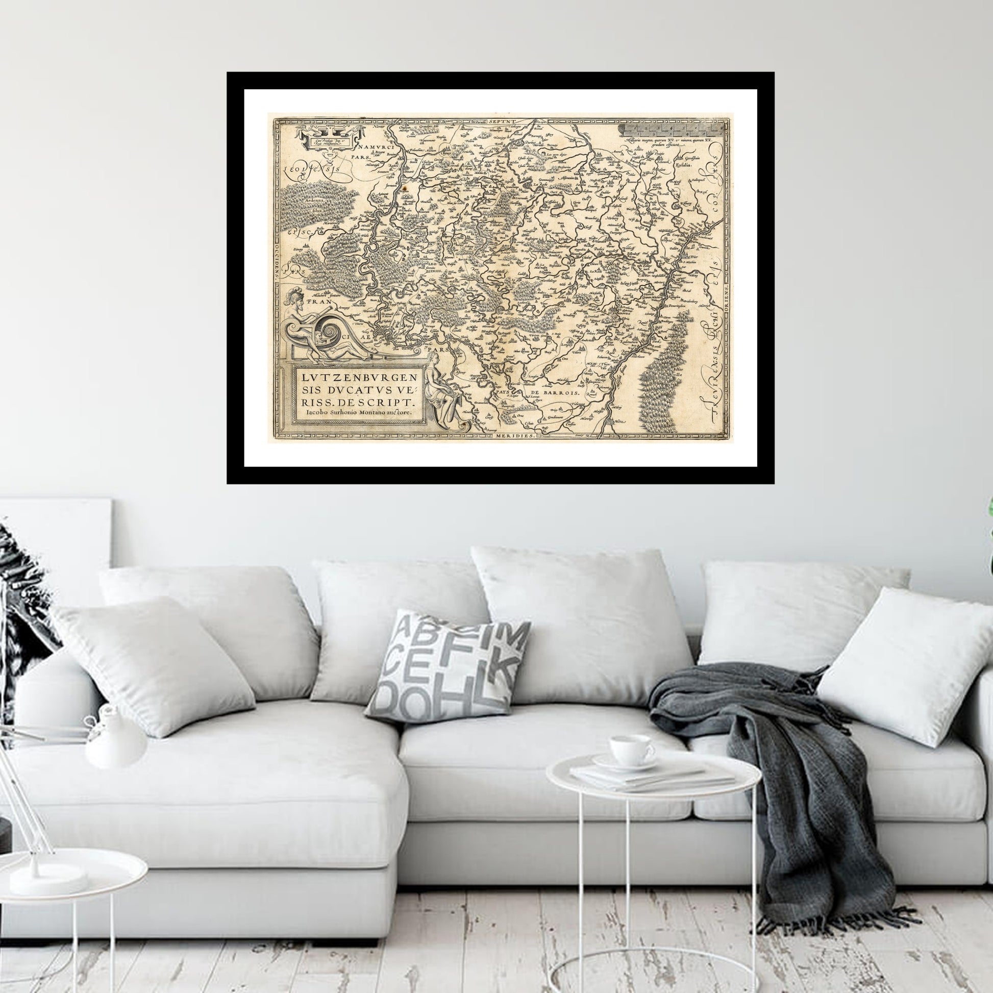 Antique map of Luxembourg from 1608 - art print. Vintage poster from the old maps of Luxembourg collection