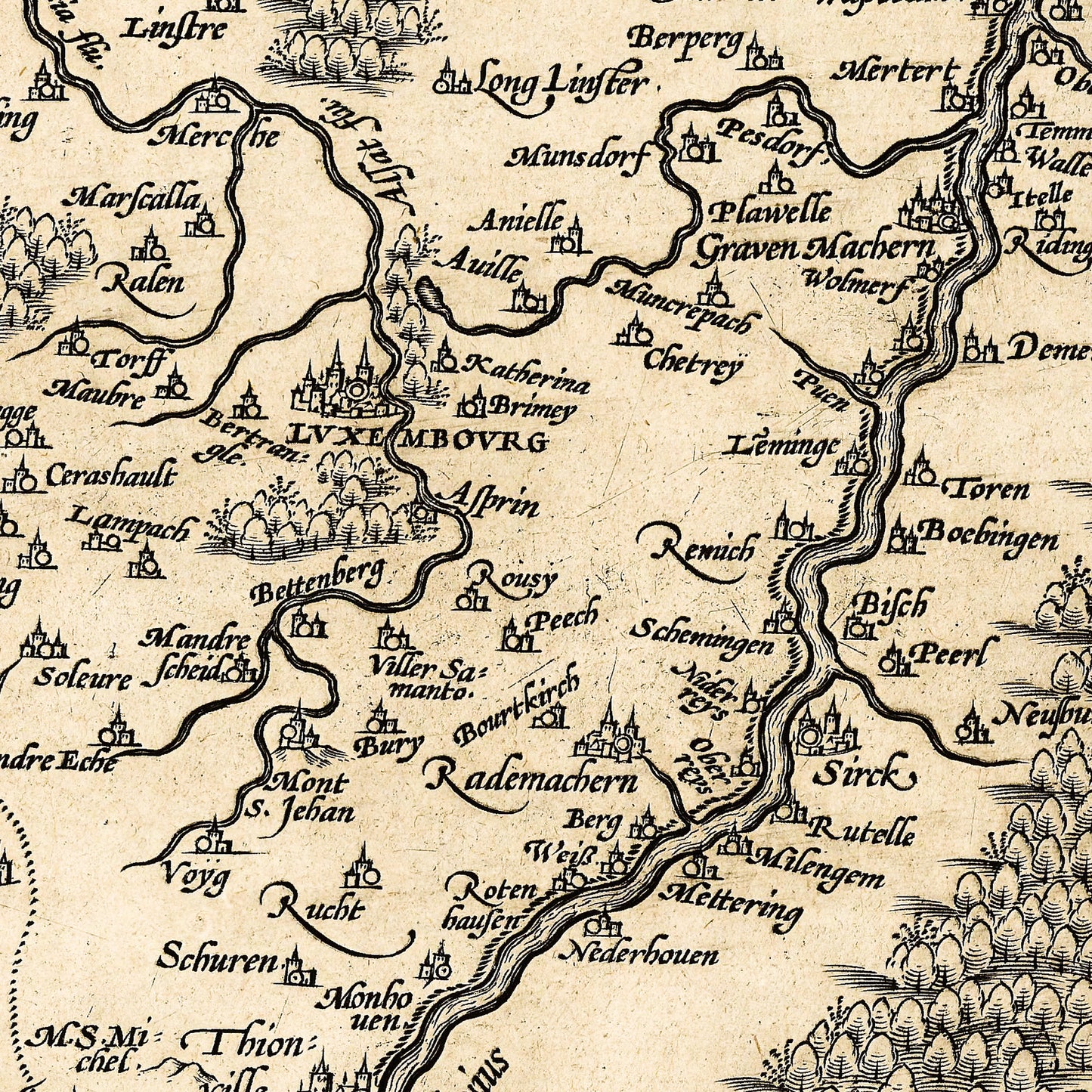 Luxembourg 1608 - Old Antique Map - Art Print