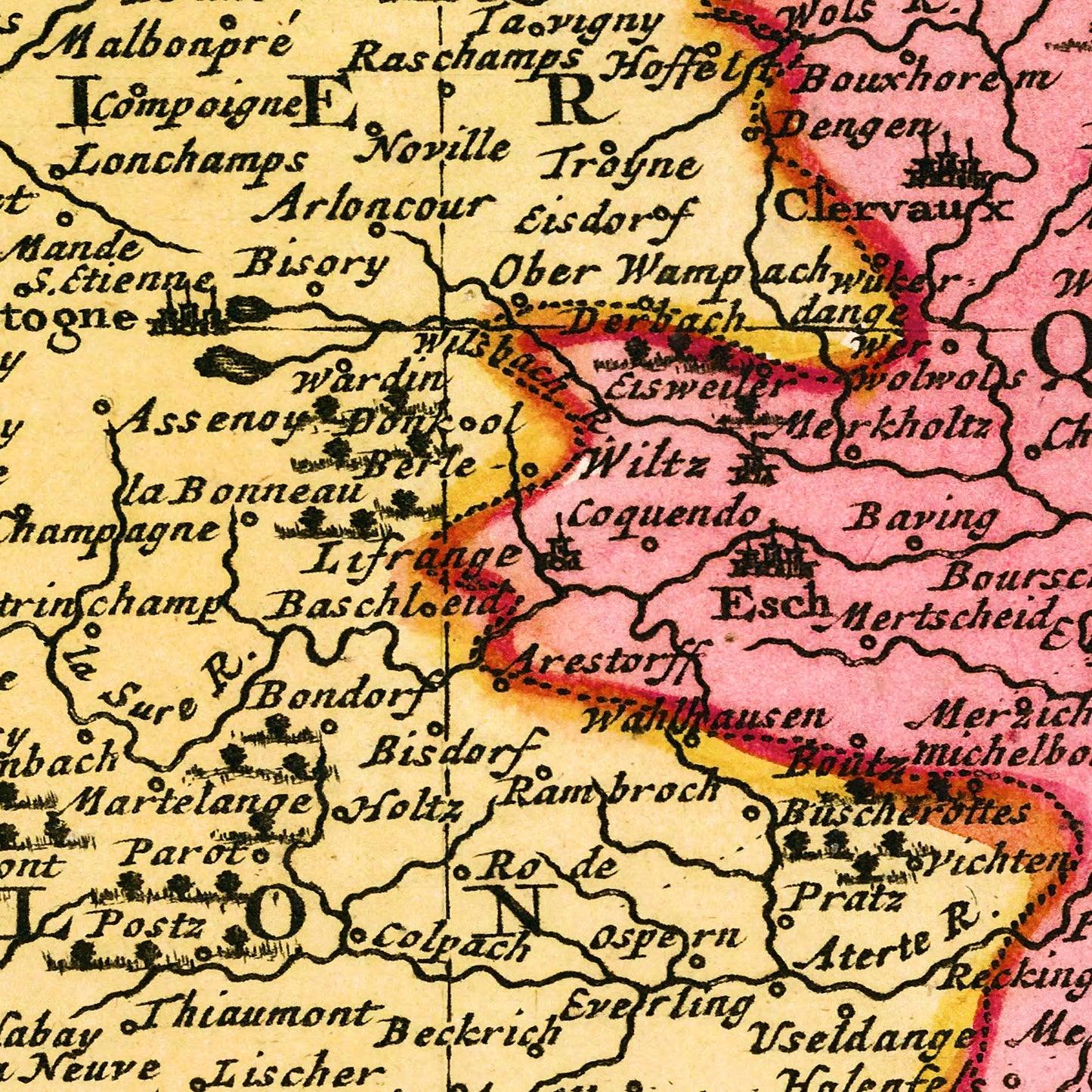 Luxembourg 1714 - Old Antique Map - Art Print