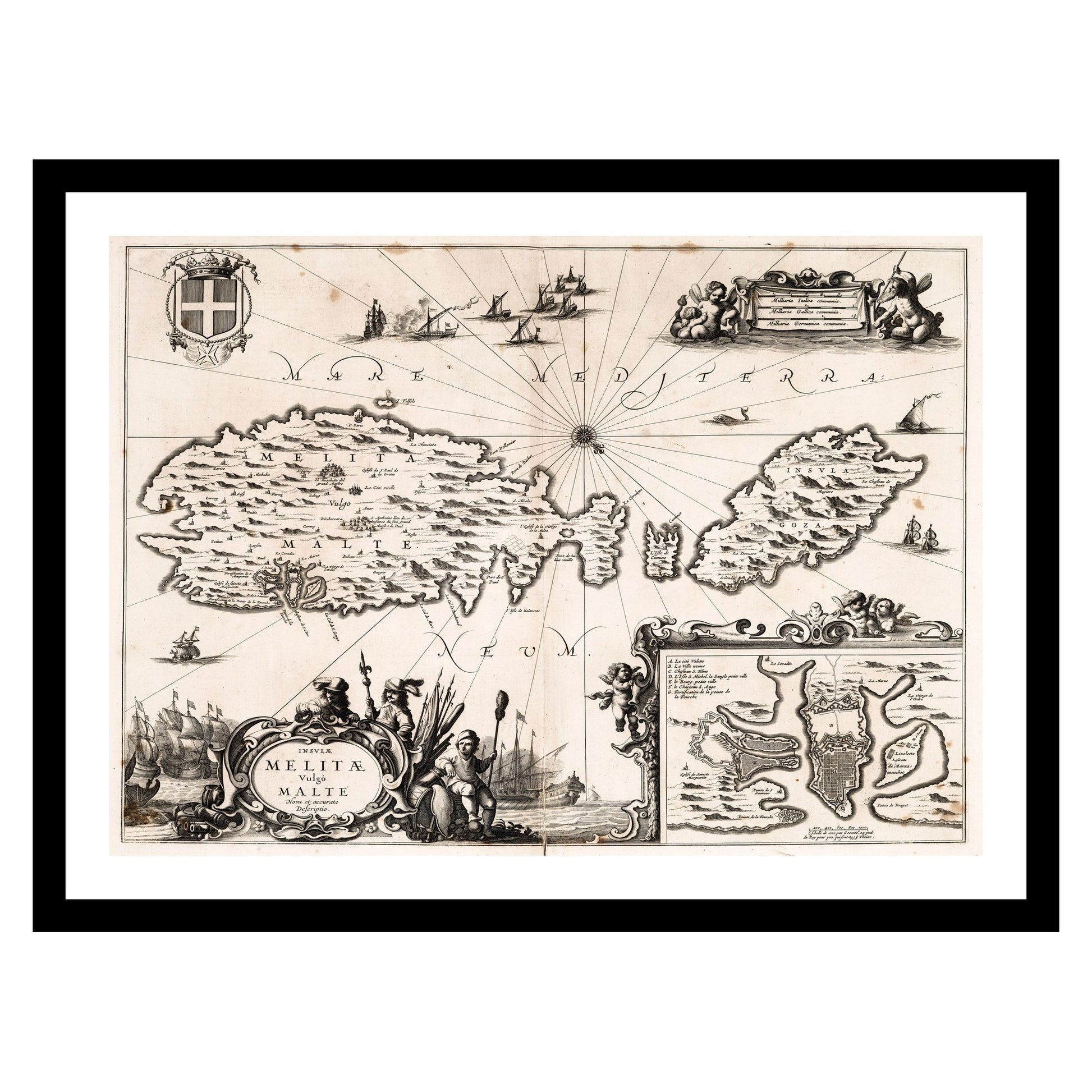 Antique map of Malta from 1650 - art print. Vintage poster from the old maps of Malta collection