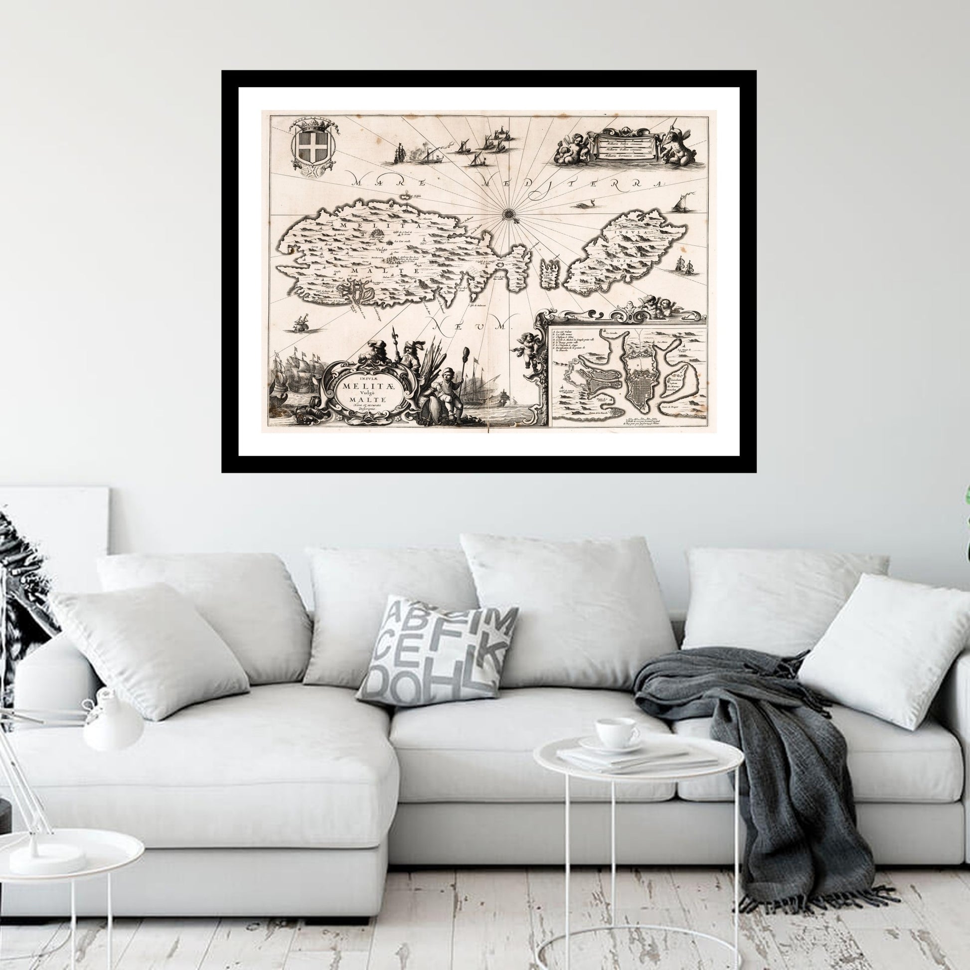 Antique map of Malta from 1650 - art print. Vintage poster from the old maps of Malta collection