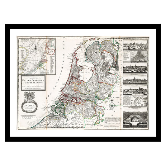 Antique map of Netherlands from 1732 - art print. Vintage poster from the old maps of Netherlands collection