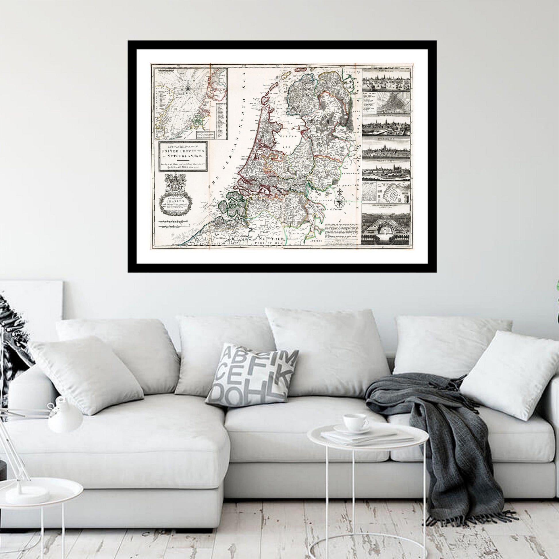 Antique map of Netherlands from 1732 - art print. Vintage poster from the old maps of Netherlands collection