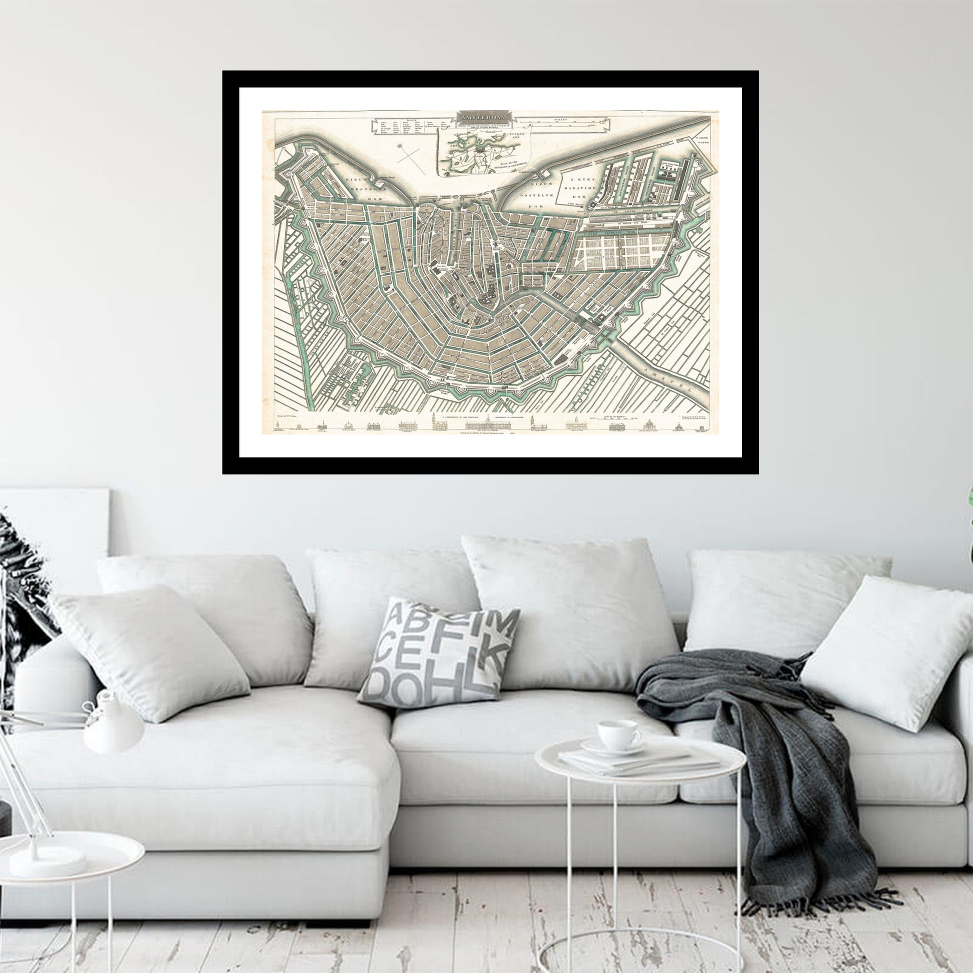 Antique map of Amsterdam from 1835 - art print. Vintage poster from the old maps of Netherlands collection