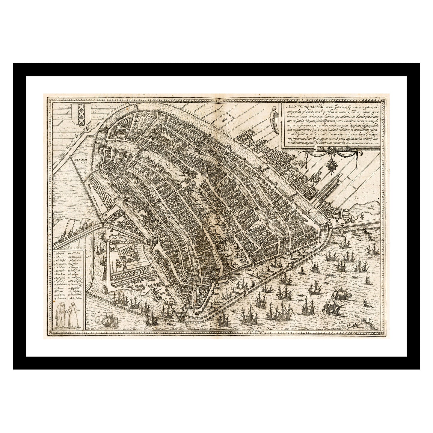 Antique map of Amsterdam from 1575 - art print. Vintage poster from the old maps of Netherlands collection