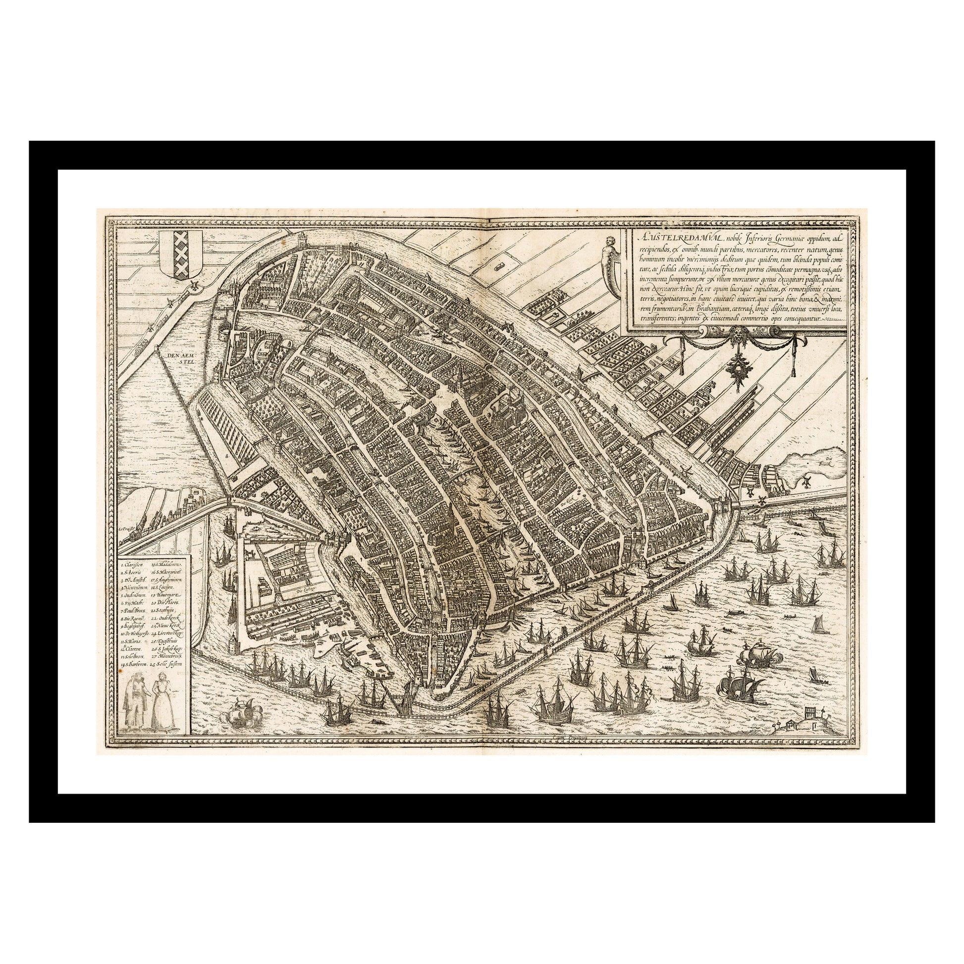 Antique map of Amsterdam from 1575 - art print. Vintage poster from the old maps of Netherlands collection