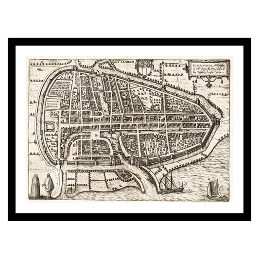 Antique map of Rotterdam from 1588 - art print. Vintage poster from the old maps of Netherlands collection