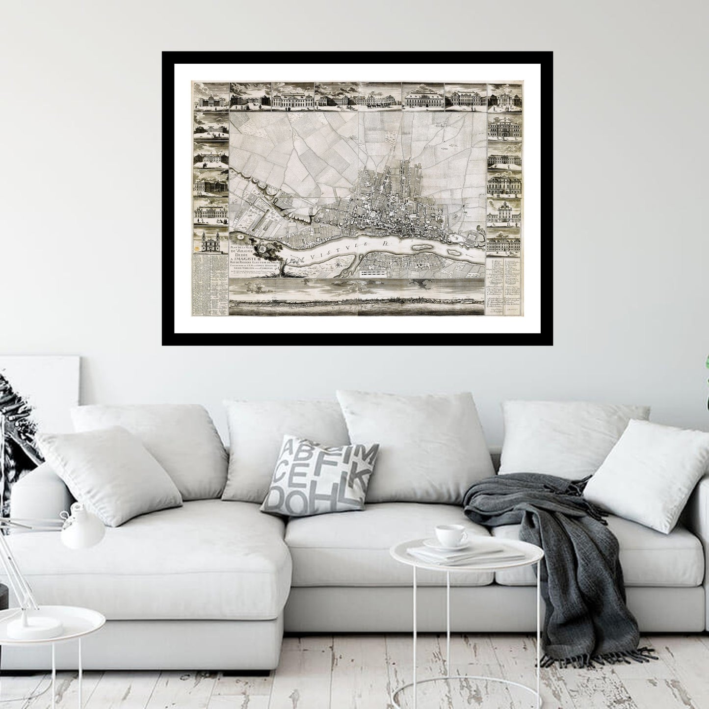 Antique map of Warsaw from 1762 - art print. Vintage poster from the old maps of Poland collection