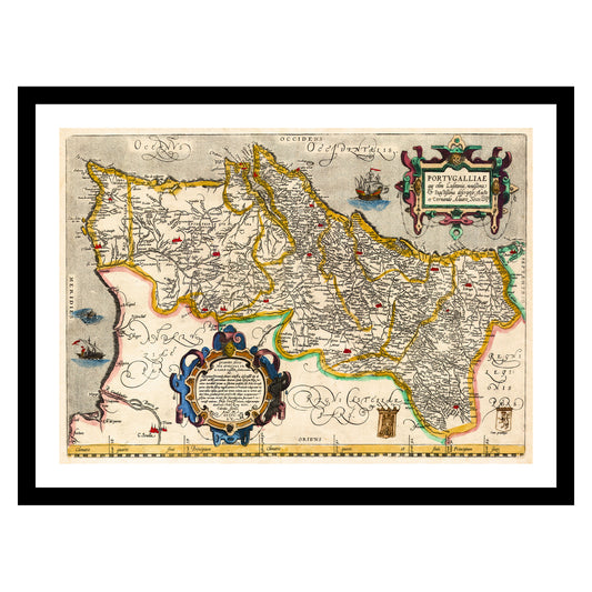 Antique map of Portugal from 1579 - art print. Vintage poster from the old maps of Portugal collection