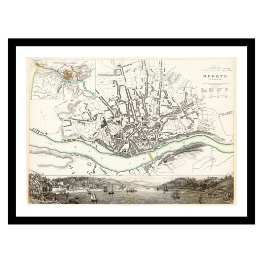 Antique map of Porto from 1833 - art print. Vintage poster from the old maps of Portugal collection