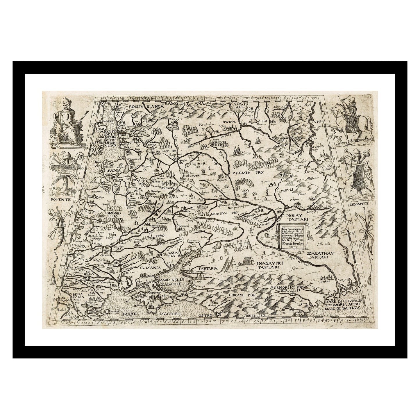 Antique map of Moscow from 1566 - art print. Vintage poster from the old maps of Russia collection