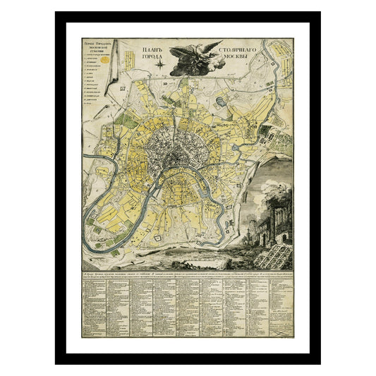 Antique map of Moscow from 1789 - art print. Vintage poster from the old maps of Russia collection