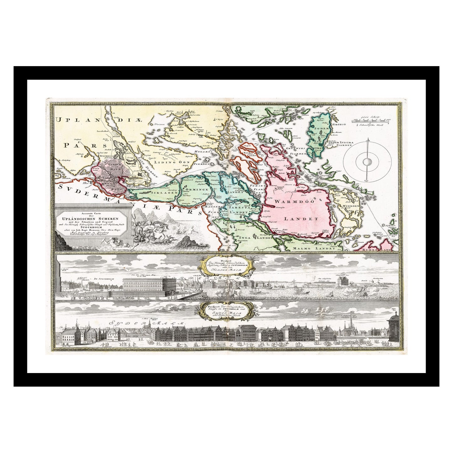 Antique map of Stockholm from 1716 - art print. Vintage poster from the old maps of Sweden collection