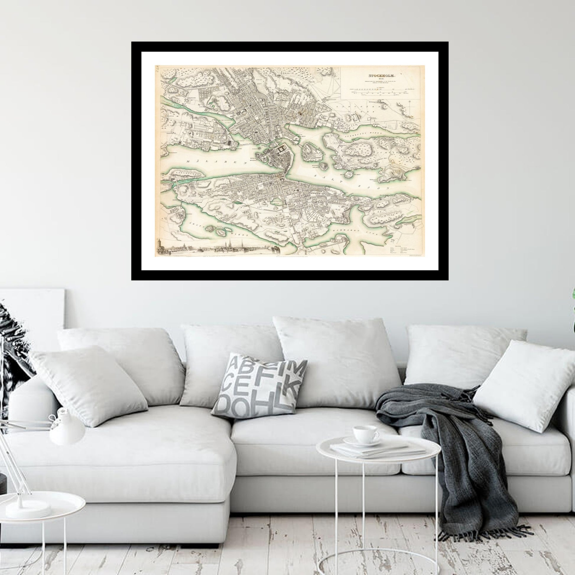 Antique map of Stockholm from 1844 - art print. Vintage poster from the old maps of Sweden collection