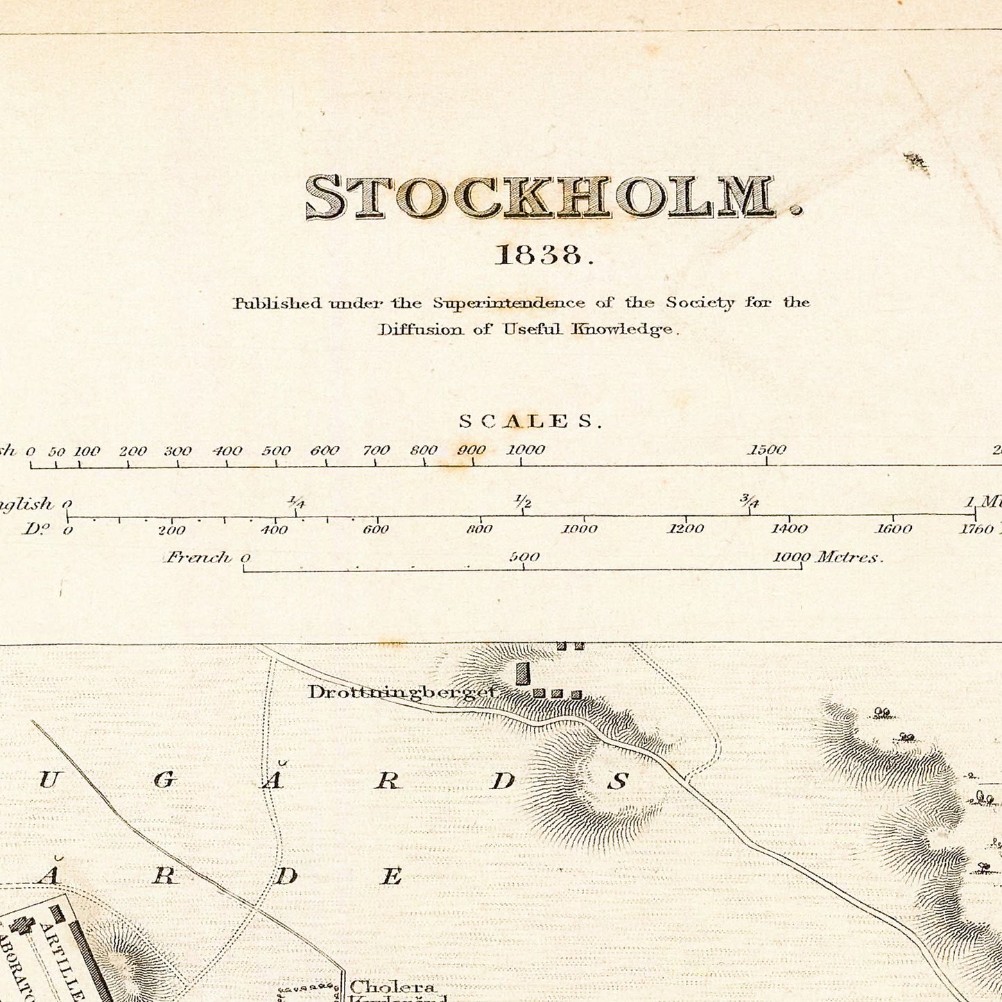 Stockholm Sweden 1844 - Old Antique Map - Art Print