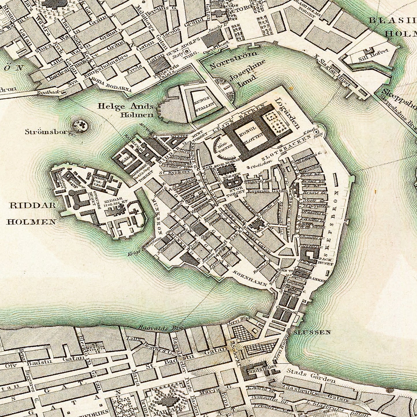 Stockholm Sweden 1844 - Old Antique Map - Art Print