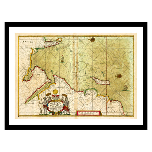 Antique map of Indian Ocean from 1702 - art print. Vintage poster from the old maps of Sea Marine collection