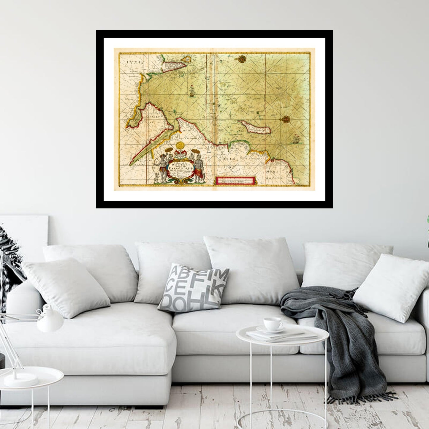 Antique map of Indian Ocean from 1702 - art print. Vintage poster from the old maps of Sea Marine collection