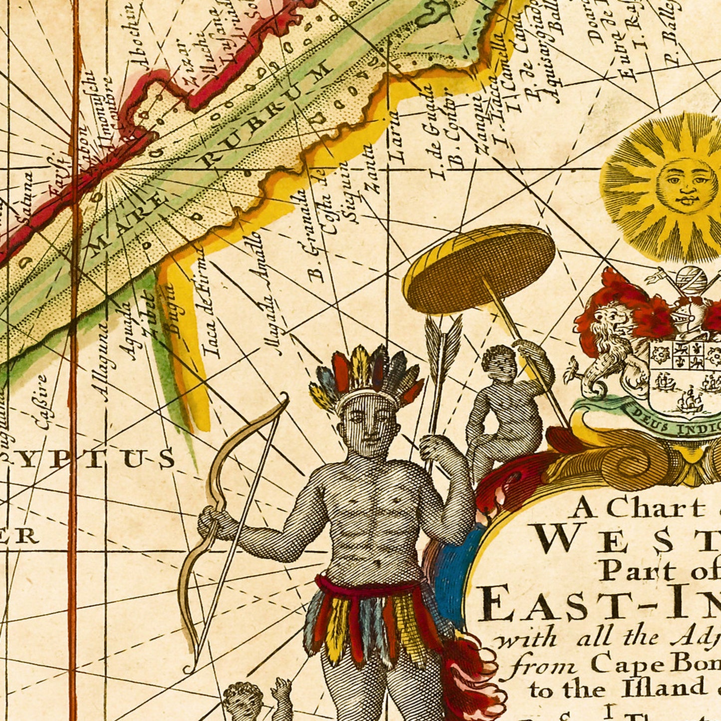 Indian Ocean 1702 – Sea Marine - Old Antique Map - Art Print