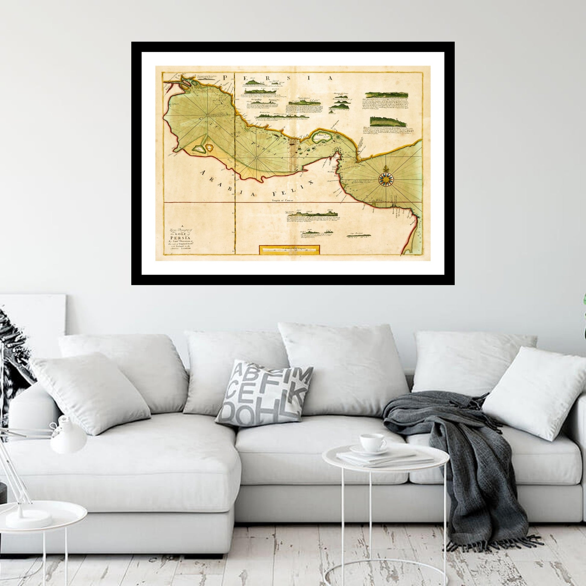 Antique map of Persian Arabian Gulf from 1702 - art print. Vintage poster from the old maps of Sea Marine collection