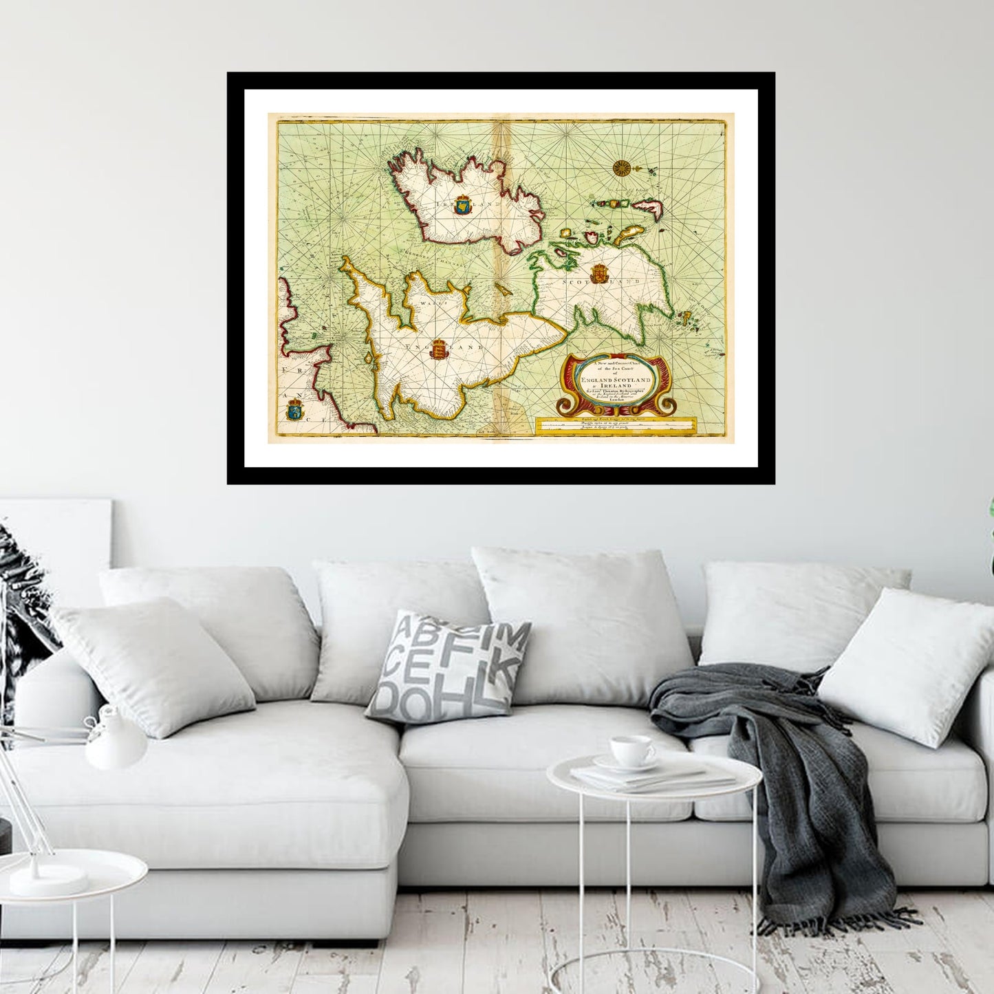 Antique map of British Isles North Atlantic Ocean from 1702 - art print. Vintage poster from the old maps of Sea Marine collection