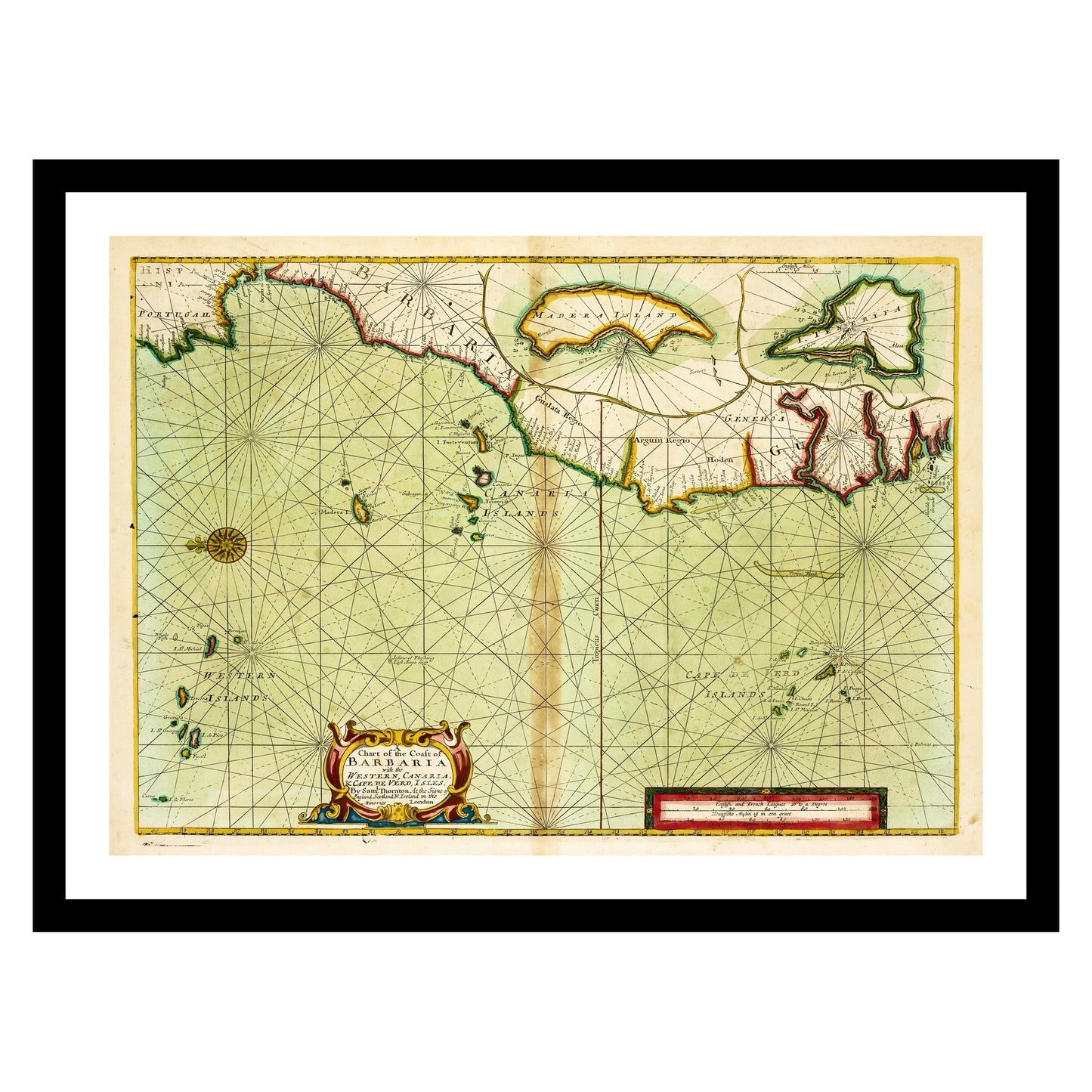 Antique map of Cape Verde North Atlantic Ocean from 1702 - art print. Vintage poster from the old maps of Sea Marine collection